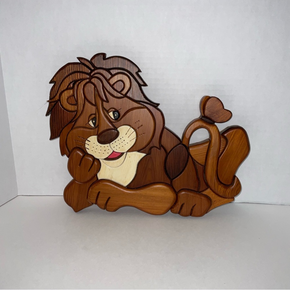 Lion Wooden Wall Hanger Art 4 Kids Room Hand Crafted Lion King Of The Jungle !!